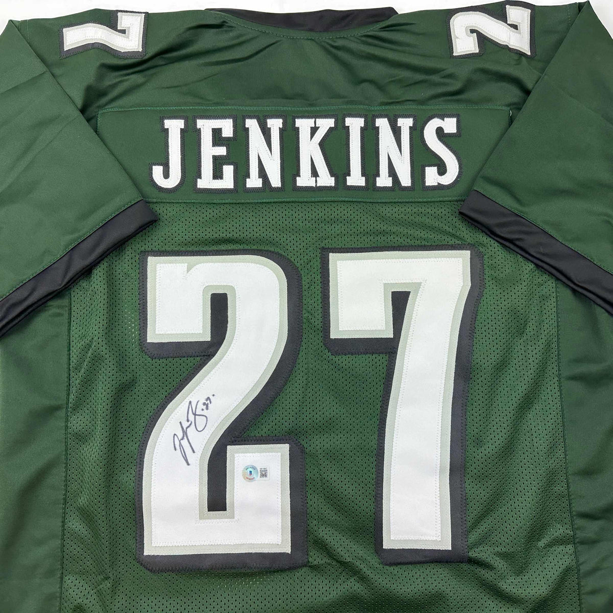 Camiseta de fútbol verde de Filadelfia autografiada/firmada por Malcolm Jenkins Beckett BAS COA