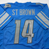 Autographed/Signed Amon-Ra St. Brown Detroit Blue Football Jersey Beckett BAS COA