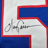 Camiseta de fútbol azul de Nueva York autografiada/firmada de Harry Carson Beckett BAS COA