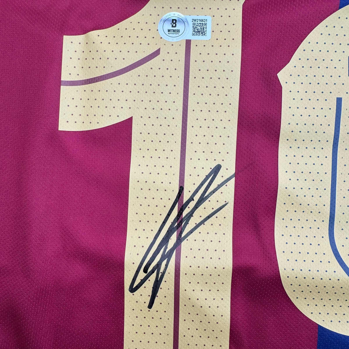 Camiseta de fútbol azul del FC Barcelona autografiada/firmada por Lamine Yamal Beckett BAS COA
