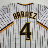 Camiseta de béisbol a rayas de San Diego de Luis Arraez autografiada/firmada Beckett BAS COA