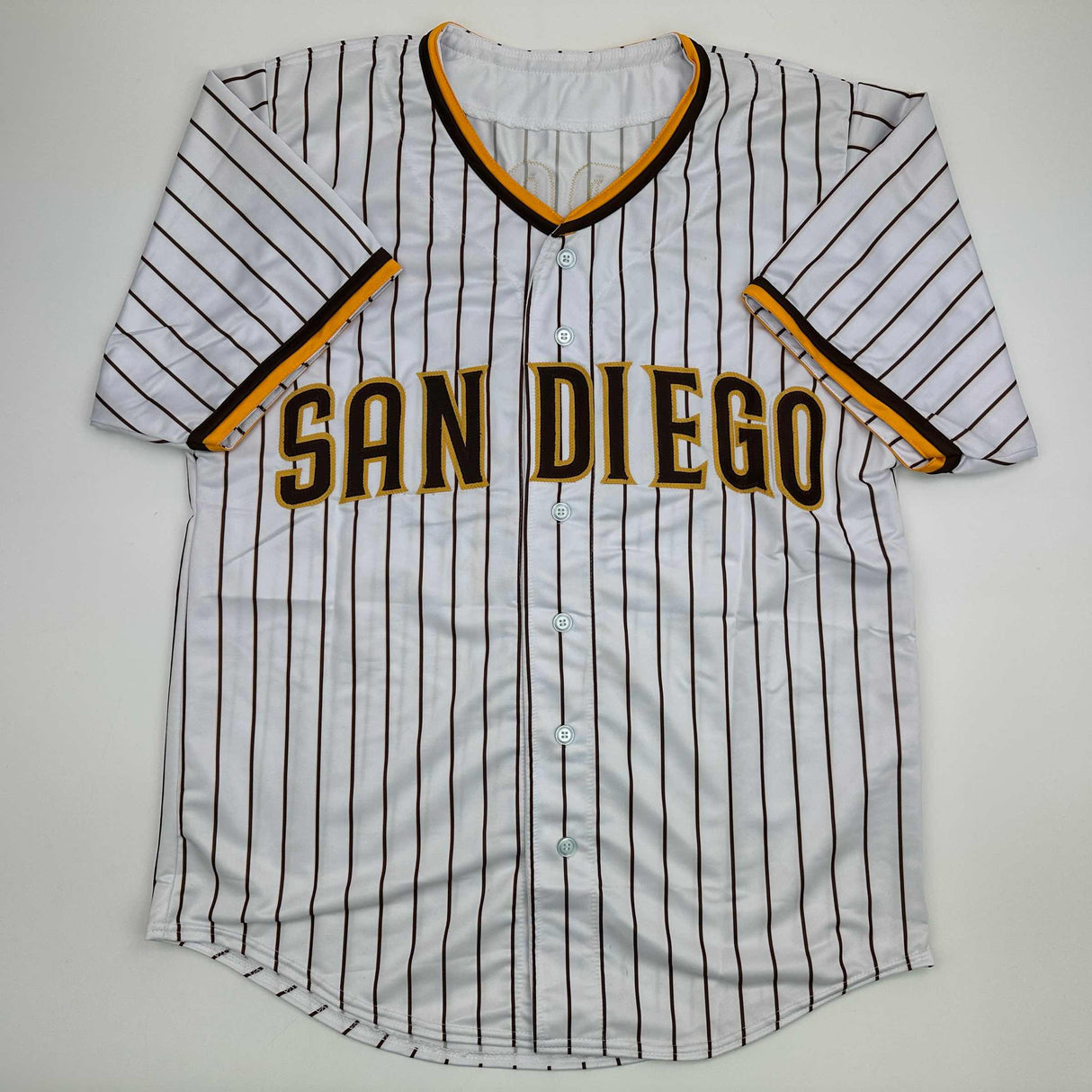 Camiseta de béisbol a rayas de San Diego de Luis Arraez autografiada/firmada Beckett BAS COA
