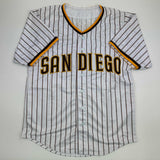 Camiseta de béisbol a rayas de San Diego de Luis Arraez autografiada/firmada Beckett BAS COA