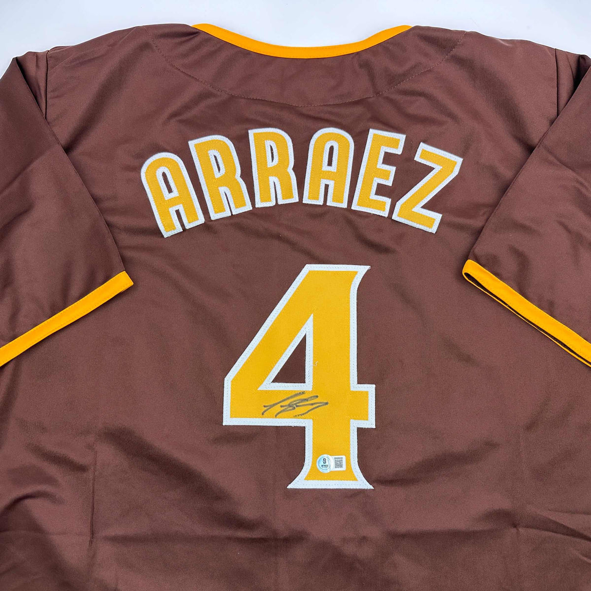 Camiseta de béisbol autografiada/firmada de Luis Arraez San Diego Brown Beckett BAS COA
