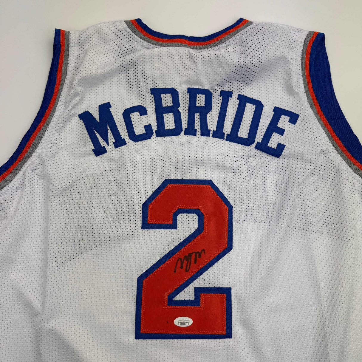 Autographed/Signed Miles Deuce McBride New York White Basketball Jersey JSA COA