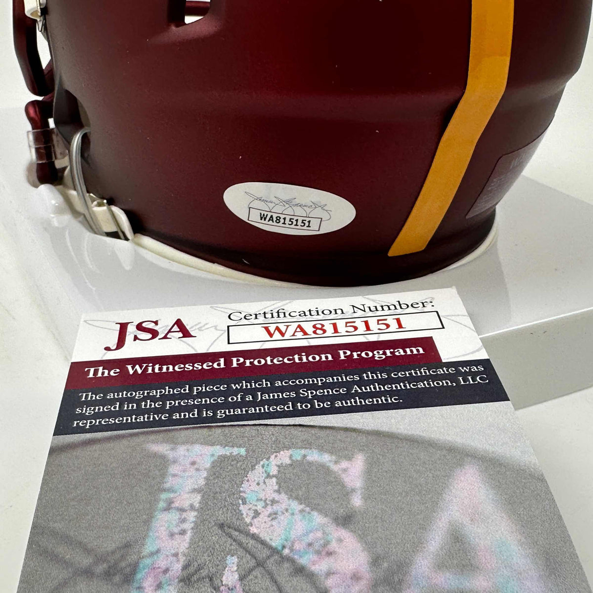 Casco de fútbol americano en miniatura Washington Commanders del campeón SB XVII de Joe Theismann, autografiado y firmado por JSA COA