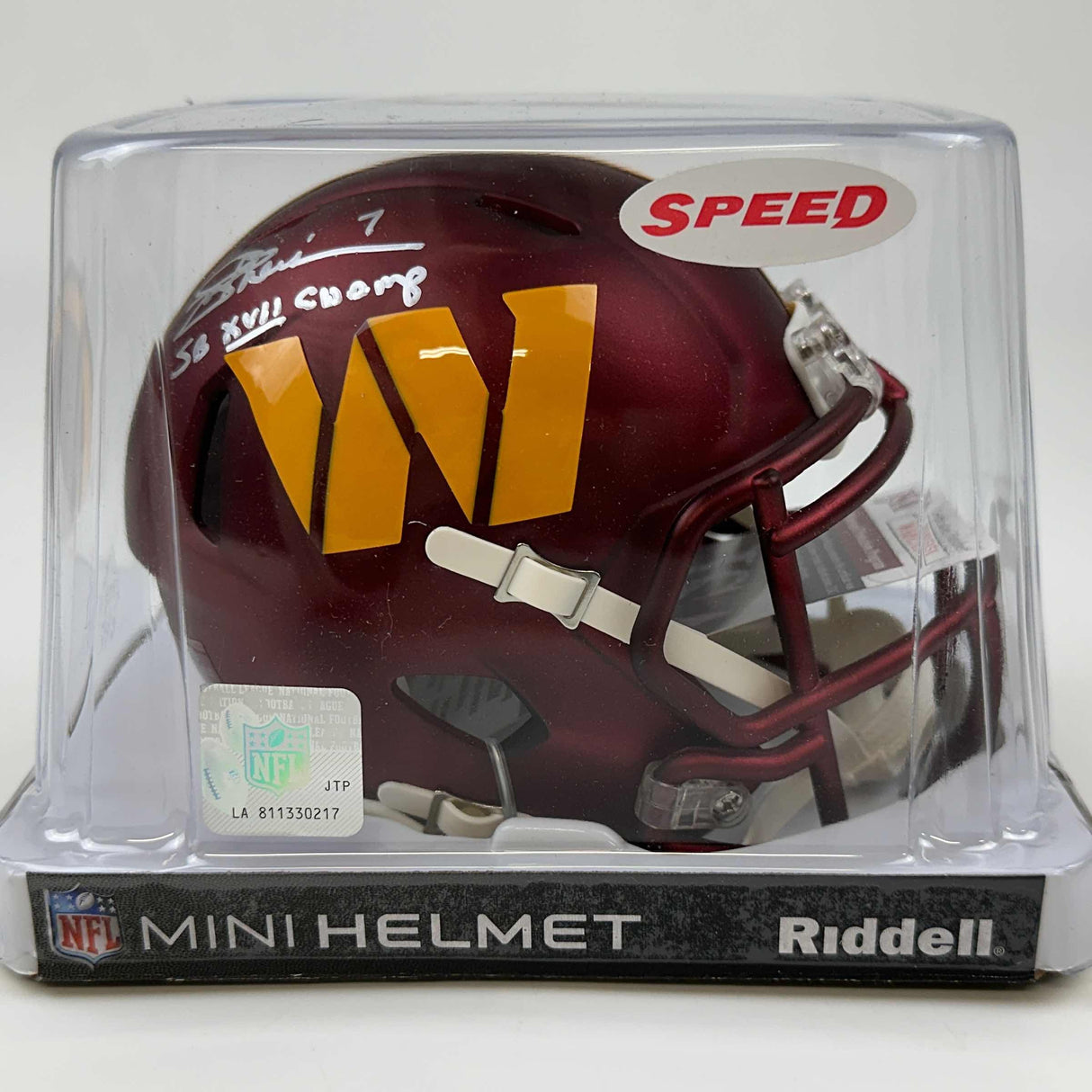 Casco de fútbol americano en miniatura Washington Commanders del campeón SB XVII de Joe Theismann, autografiado y firmado por JSA COA
