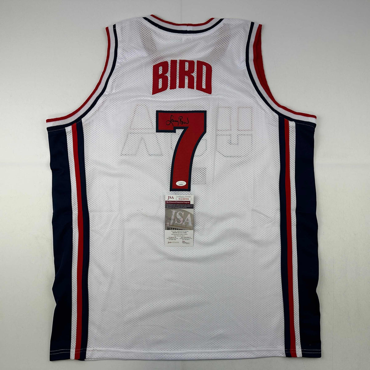 Camiseta de baloncesto Dream Team de Larry Bird, Estados Unidos, blanca, 1992, autografiada y firmada por JSA COA