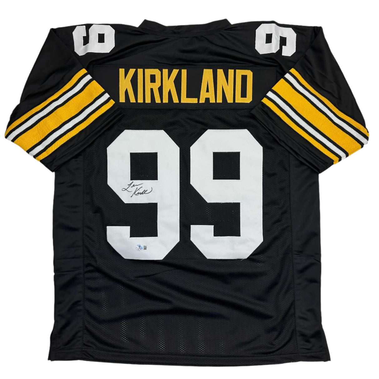 Camiseta de fútbol americano negra de Pittsburgh autografiada/firmada por Levon Kirkland Beckett BAS COA
