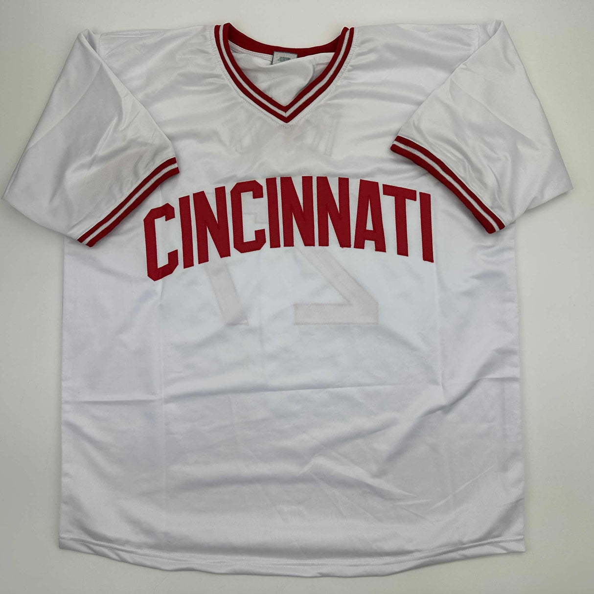 Camiseta de béisbol blanca autografiada/firmada de José Rijo 90 WS MVP Cincinnati Beckett BAS COA
