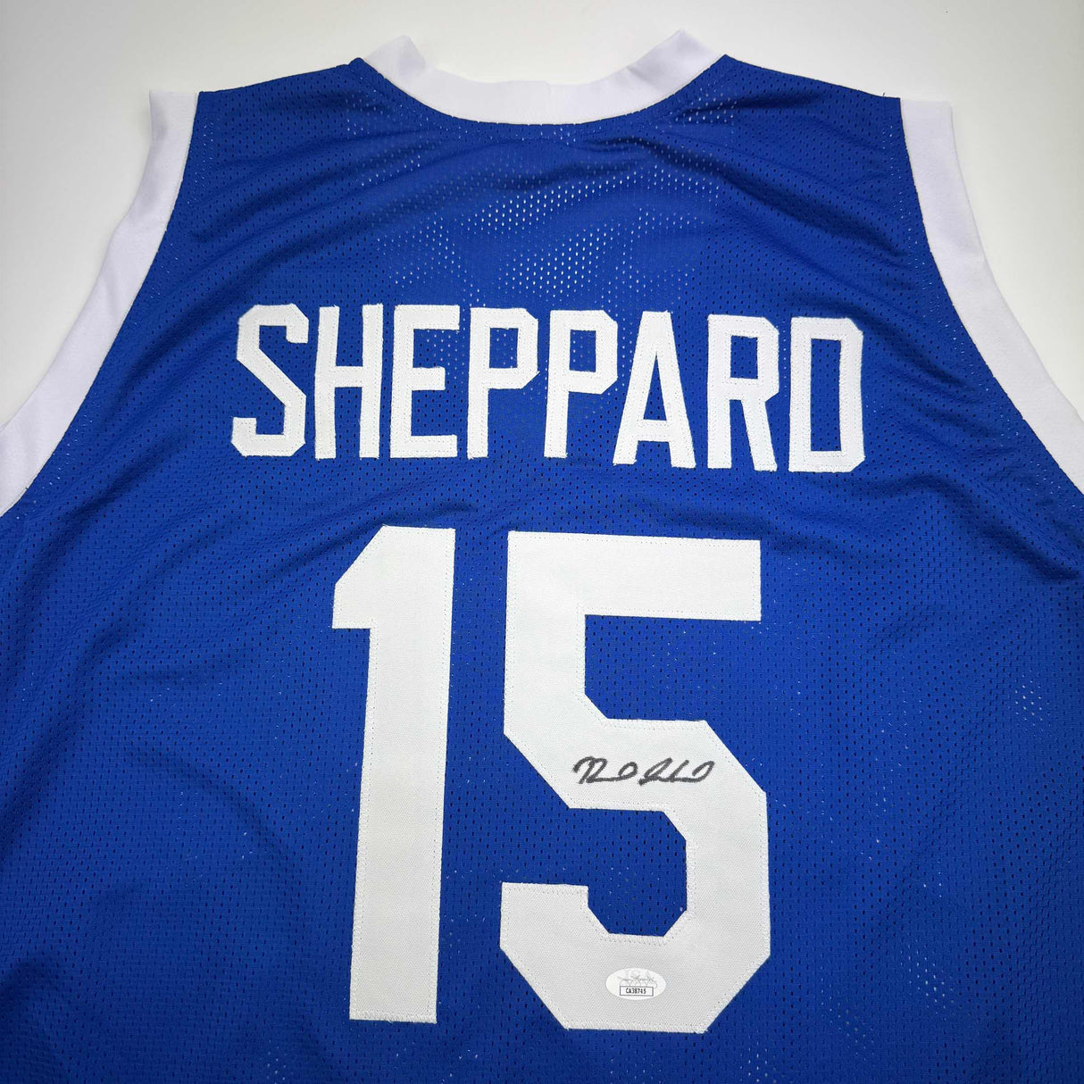 Camiseta de baloncesto universitaria azul de Kentucky de Reed Sheppard autografiada y firmada por JSA COA