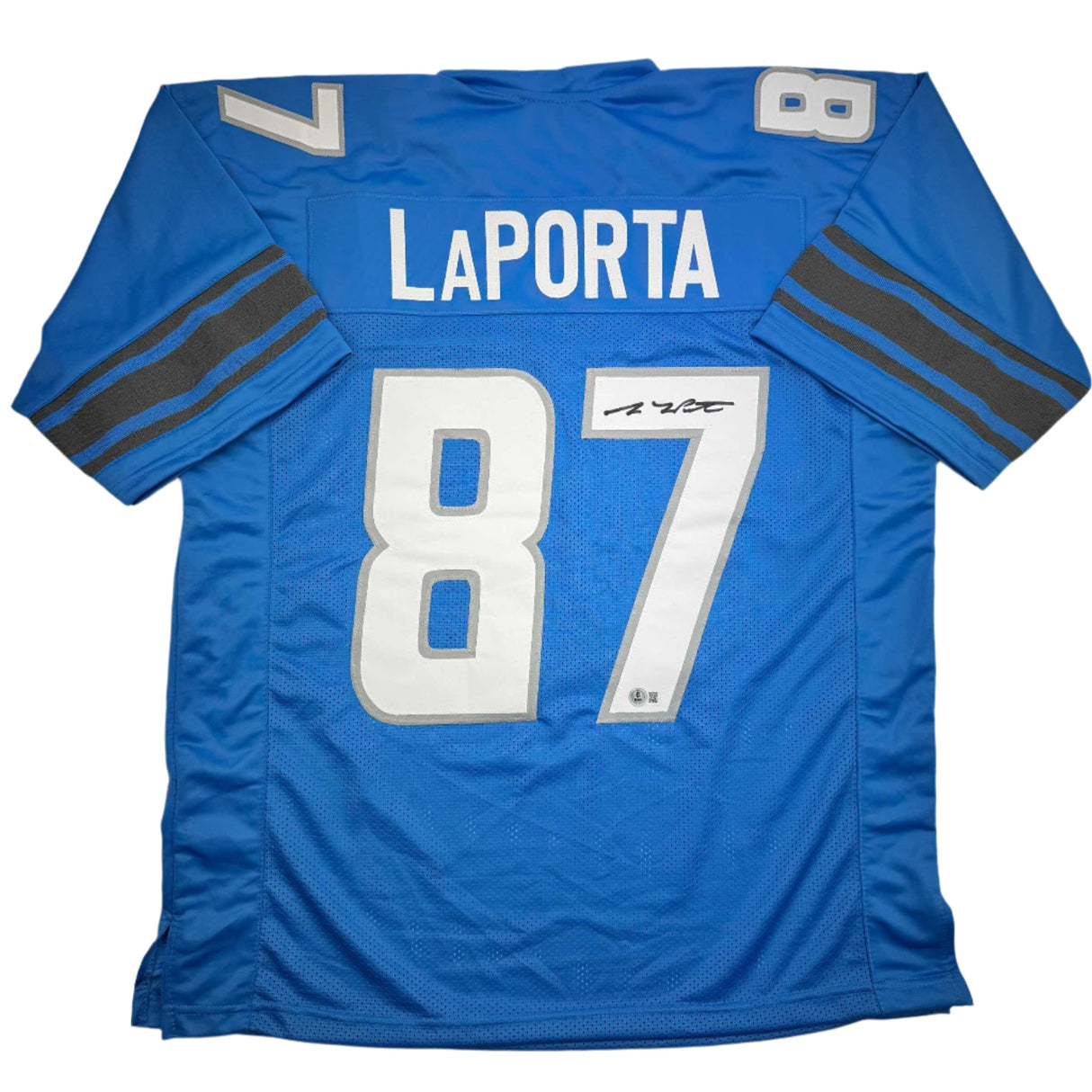 Camiseta de fútbol azul de Detroit de Sam LaPorta autografiada/firmada Beckett BAS COA