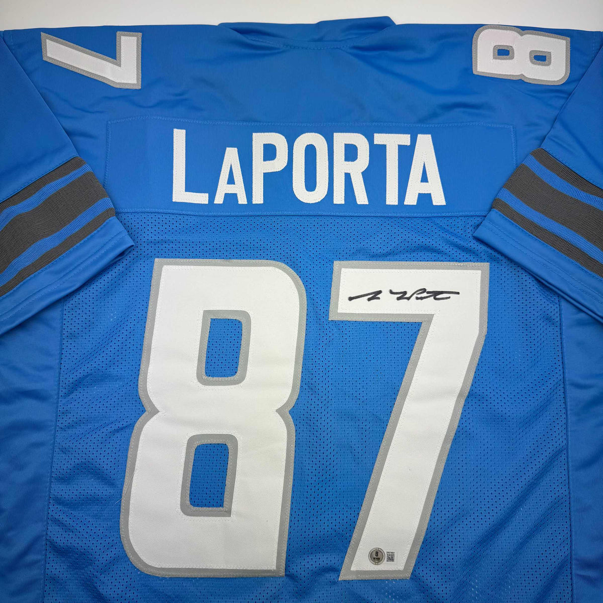 Camiseta de fútbol azul de Detroit de Sam LaPorta autografiada/firmada Beckett BAS COA