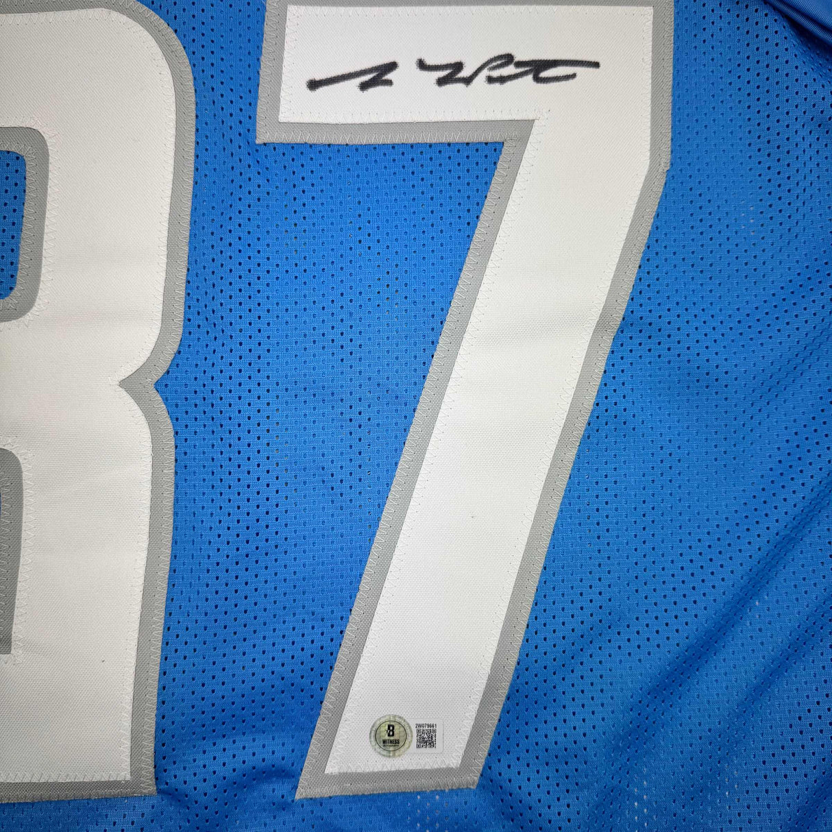 Camiseta de fútbol azul de Detroit de Sam LaPorta autografiada/firmada Beckett BAS COA