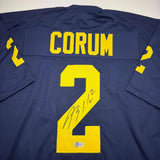 Autographed/Signed Blake Corum Michigan Blue Stat College Football Jersey Beckett BAS COA