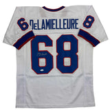 Autographed/Signed Joe DeLamielleure Buffalo White Football Jersey JSA COA
