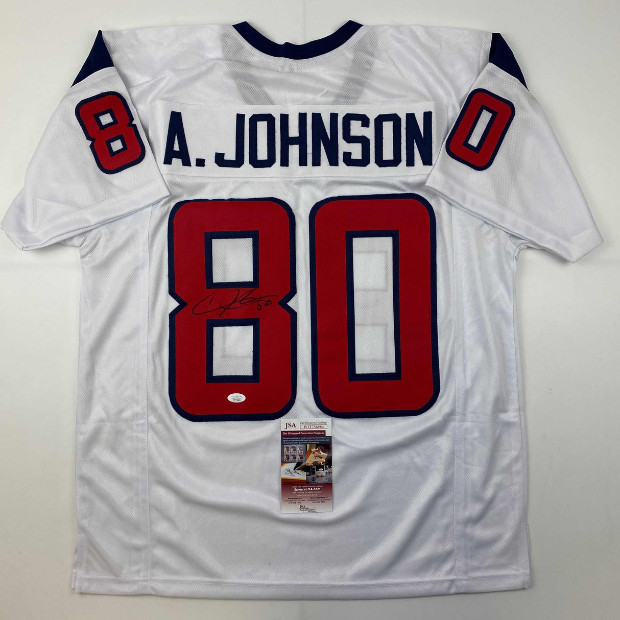 Camiseta de fútbol blanca de Houston autografiada/firmada por Andre Johnson JSA COA