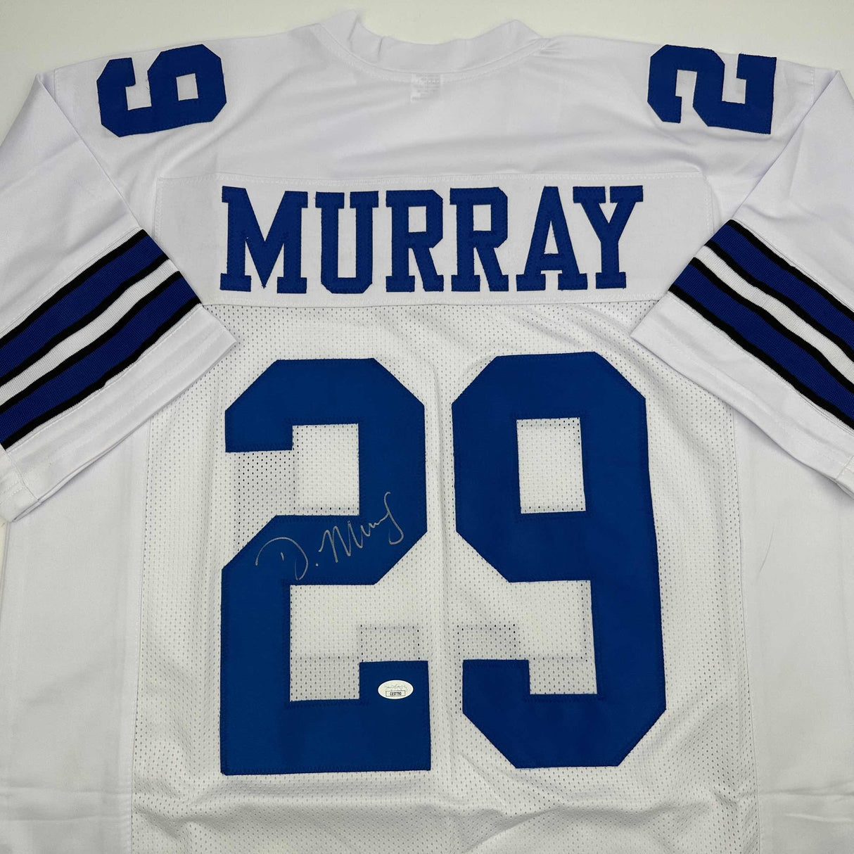 Camiseta de fútbol americano blanca de Dallas de DeMarco Murray autografiada y firmada por JSA COA