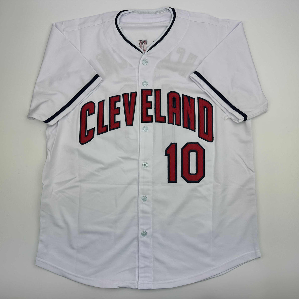 Camiseta de béisbol blanca de Cleveland autografiada/firmada por Edwin Encarnación JSA COA