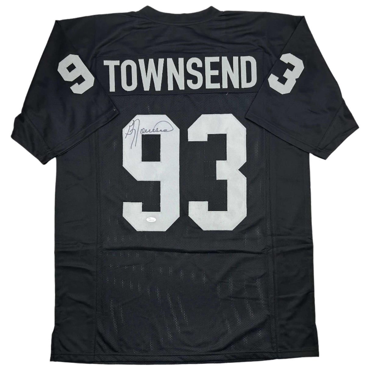 Camiseta de fútbol americano negra de Oakland autografiada y firmada por Greg Townsend (JSA COA)
