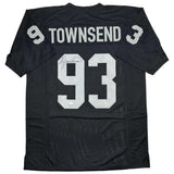 Camiseta de fútbol americano negra de Oakland autografiada y firmada por Greg Townsend (JSA COA)