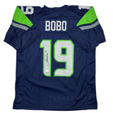 Autographed/Signed Jake Bobo Seattle Blue Football Jersey JSA COA