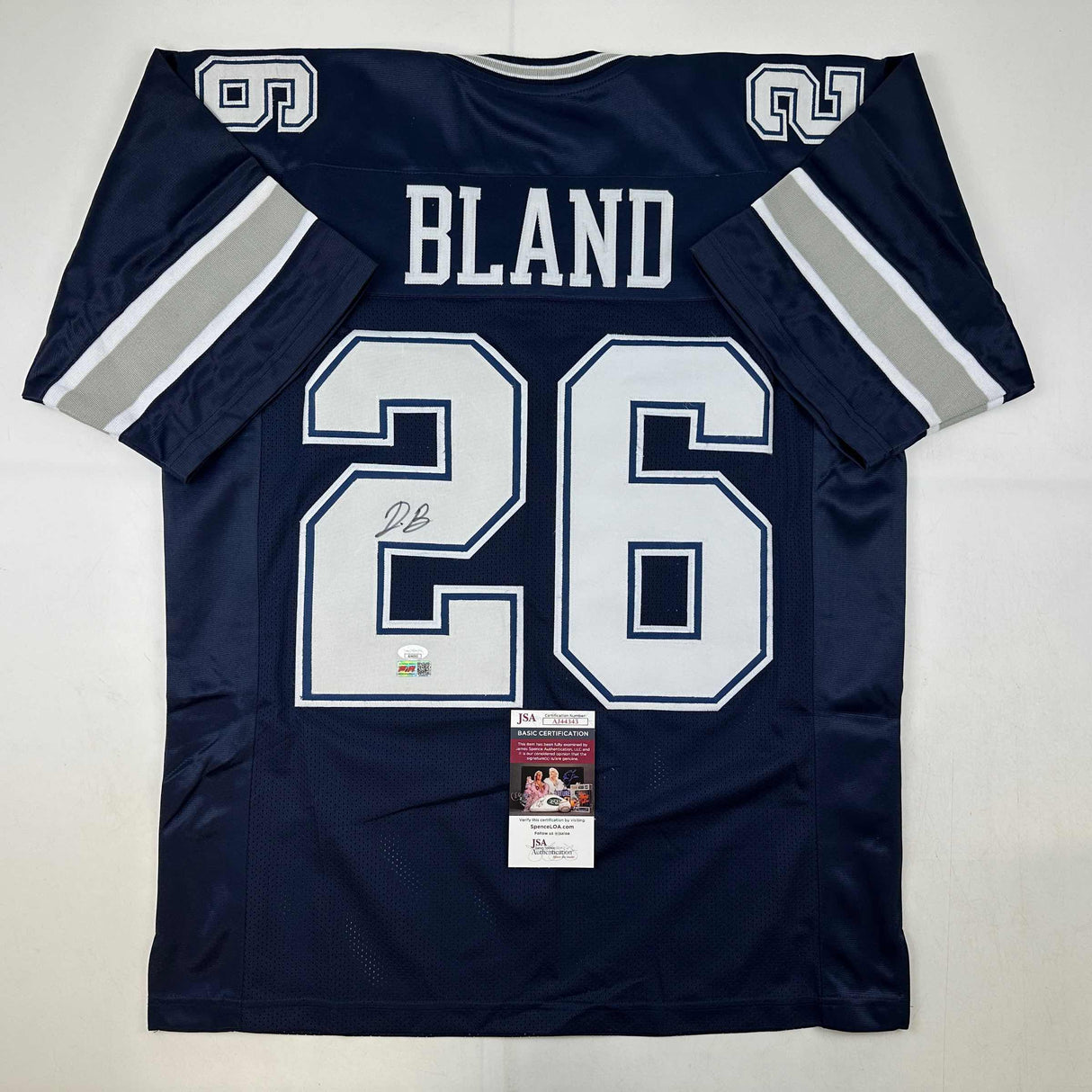 Camiseta de fútbol azul de Dallas de Daron Bland autografiada/firmada JSA COA