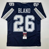 Camiseta de fútbol azul de Dallas de Daron Bland autografiada/firmada JSA COA
