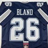 Camiseta de fútbol azul de Dallas de Daron Bland autografiada/firmada JSA COA