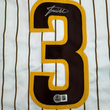Camiseta de béisbol a rayas de Jackson Merrill San Diego autografiada/firmada Beckett BAS COA