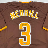 Autographed/Signed Jackson Merrill San Diego Brown Baseball Jersey Beckett BAS COA