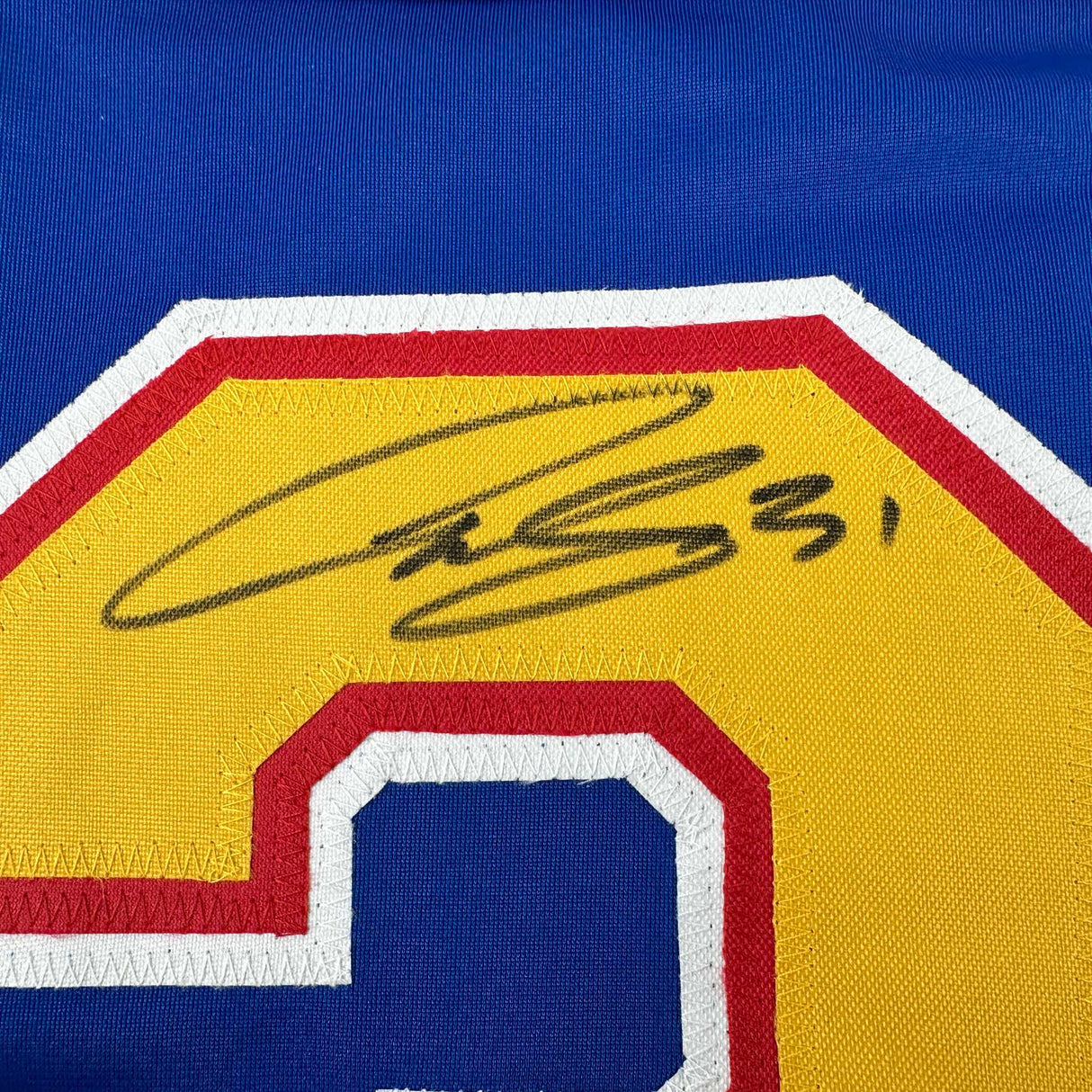 Camiseta de hockey azul de St. Louis de Curtis Joseph autografiada y firmada por JSA COA