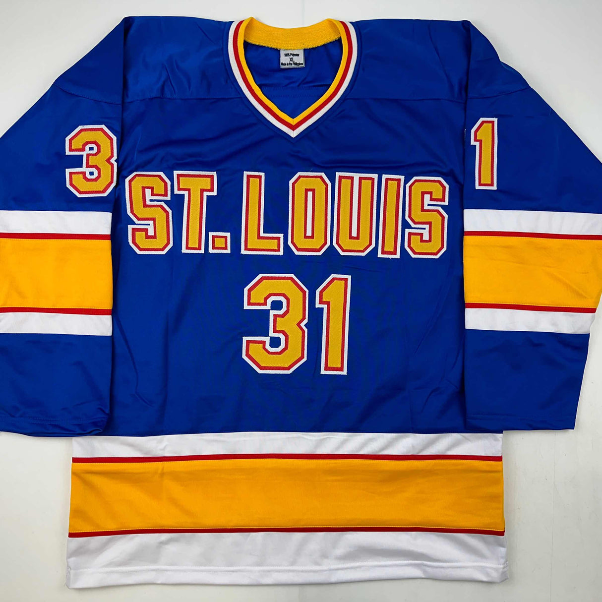 Camiseta de hockey azul de St. Louis de Curtis Joseph autografiada y firmada por JSA COA