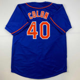 Autographed/Signed Bartolo Colon New York Blue Baseball Jersey Beckett BAS COA