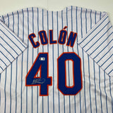 Autographed/Signed Bartolo Colon New York Pinstripe Baseball Jersey Beckett BAS COA