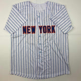 Autographed/Signed Bartolo Colon New York Pinstripe Baseball Jersey Beckett BAS COA