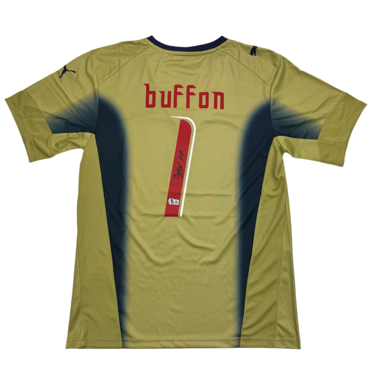 Autographed/Signed Gianluigi Buffon Italy Gold Soccer Futbol Jersey Beckett BAS COA