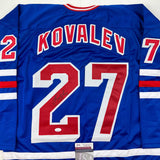 Autographed/Signed Alexei Kovalev New York Blue Hockey Jersey JSA COA