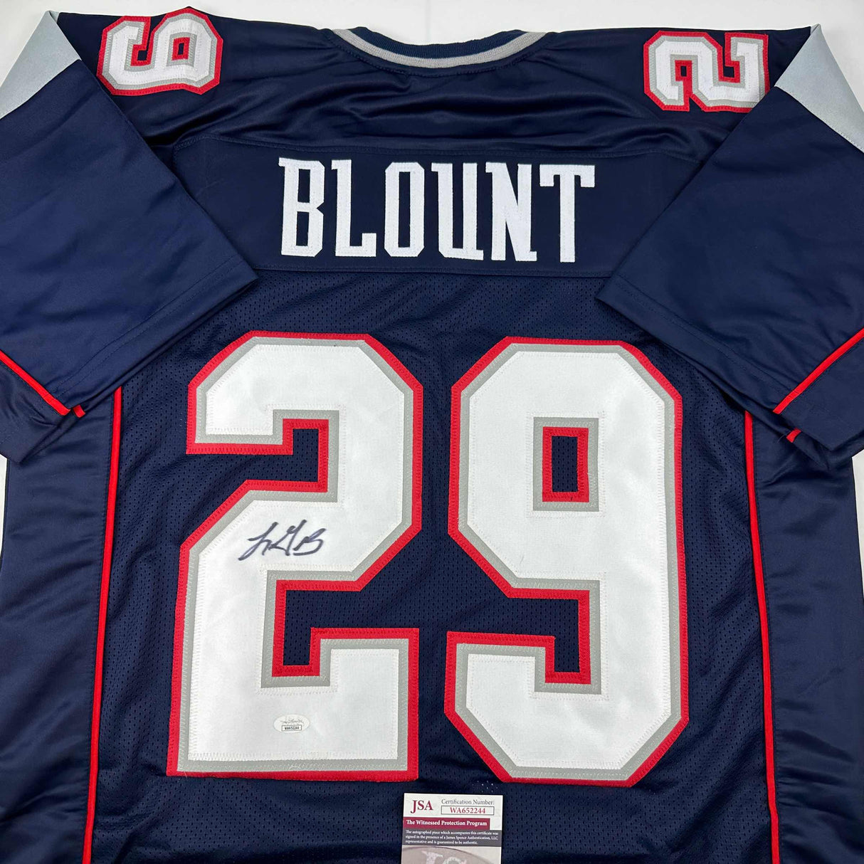 Camiseta de fútbol azul de Nueva Inglaterra autografiada/firmada por LeGarrette Blount (JSA COA)