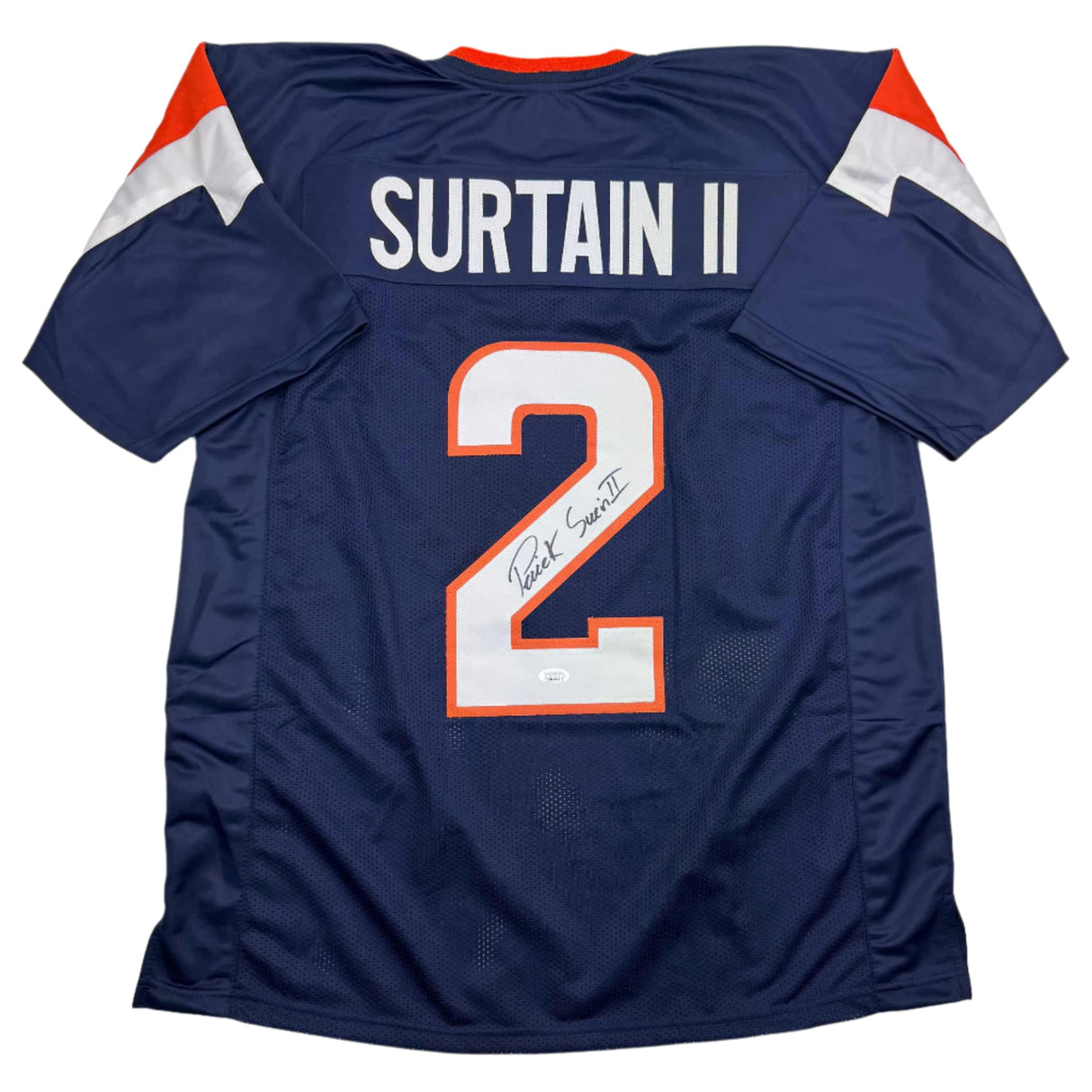 Camiseta de fútbol americano azul de Denver autografiada/firmada por Patrick Surtain II JSA COA #2