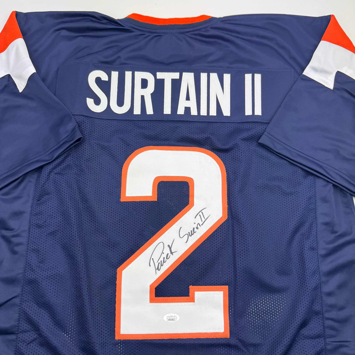 Camiseta de fútbol americano azul de Denver autografiada/firmada por Patrick Surtain II JSA COA #2