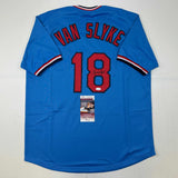 Autographed/Signed Andy Van Slyke St. Louis Blue Baseball Jersey JSA COA
