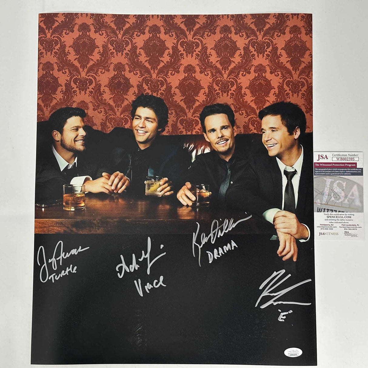 Séquito autografiado/firmado 4x Elenco Inscrito Adrian Grenier Kevin Connolly Jerry Ferrara Kevin Dillon Foto 16x20 JSA COA