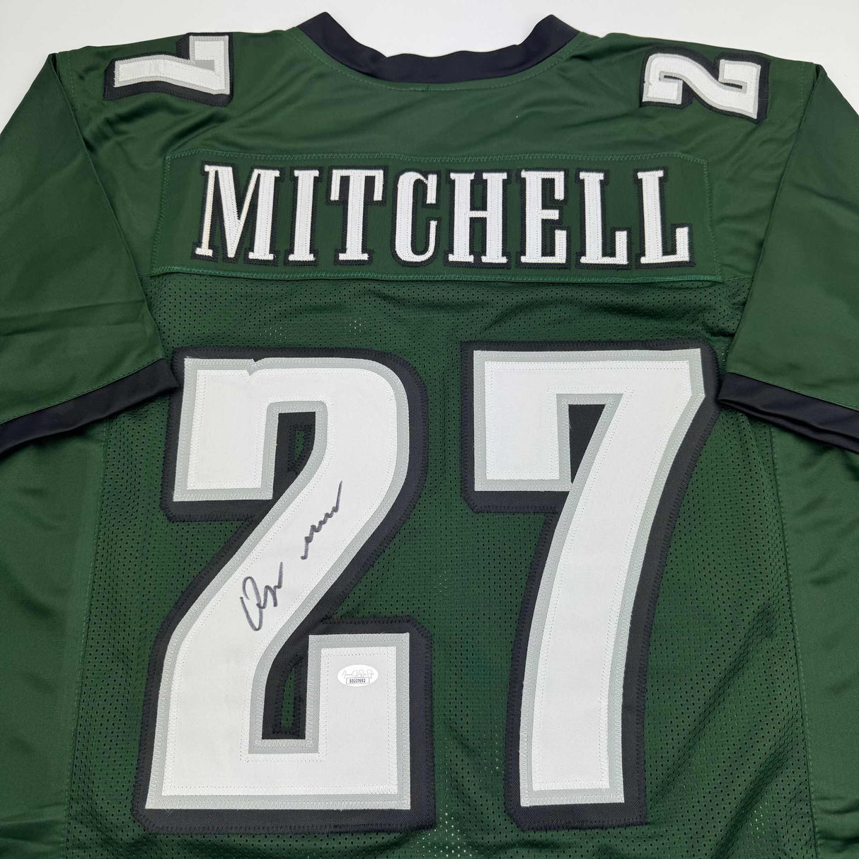 Camiseta de fútbol verde de Filadelfia autografiada/firmada por Quinyon Mitchell JSA COA
