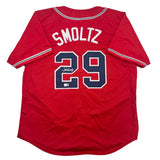 Camiseta de béisbol roja de Atlanta de John Smoltz autografiada/firmada Beckett BAS COA