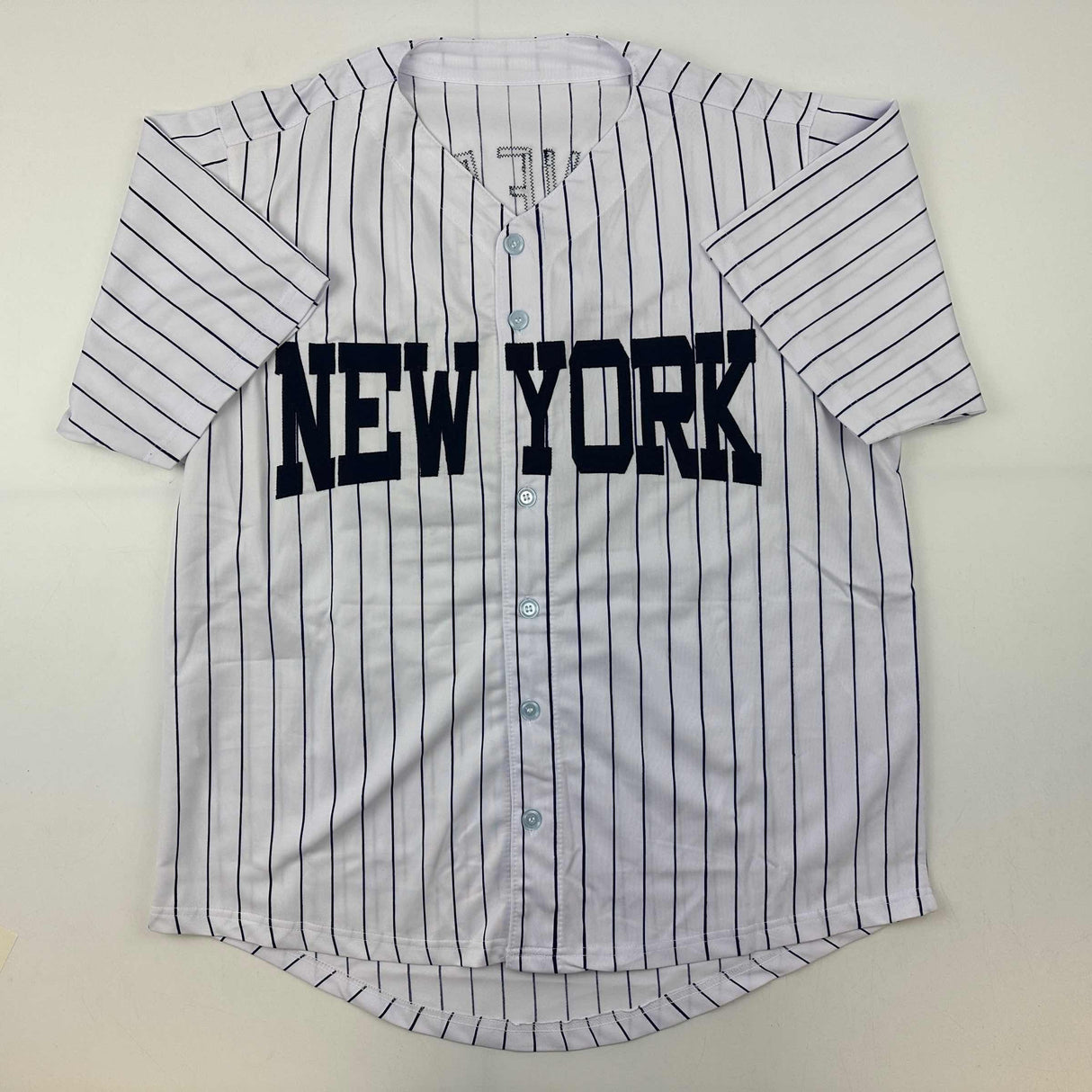 Camiseta de béisbol a rayas de Nueva York autografiada/firmada por Mariano Rivera JSA COA/LOA