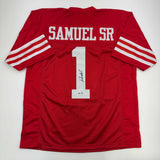 Camiseta de fútbol roja de San Francisco autografiada/firmada por Deebo Samuel (JSA COA)