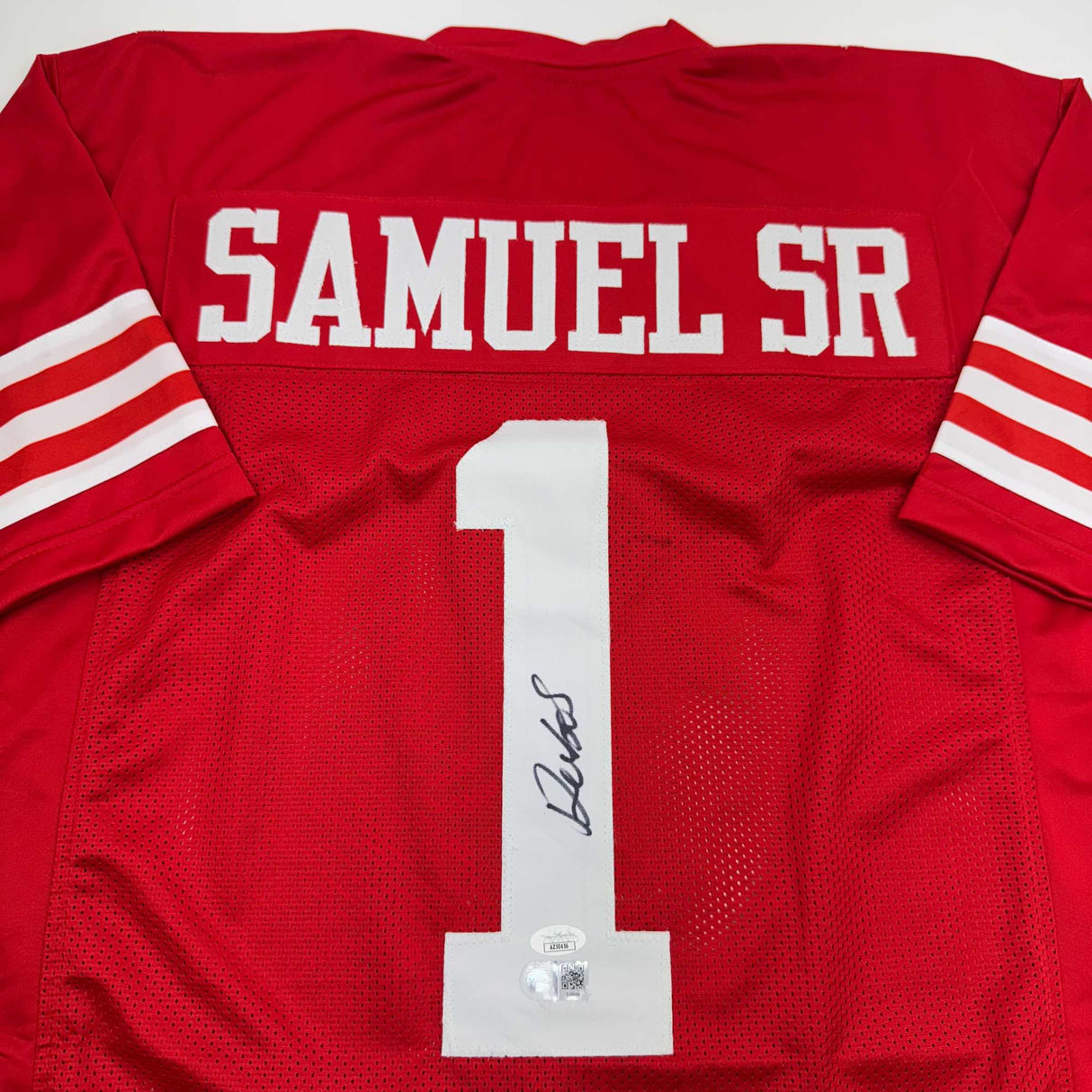 Camiseta de fútbol roja de San Francisco autografiada/firmada por Deebo Samuel (JSA COA)
