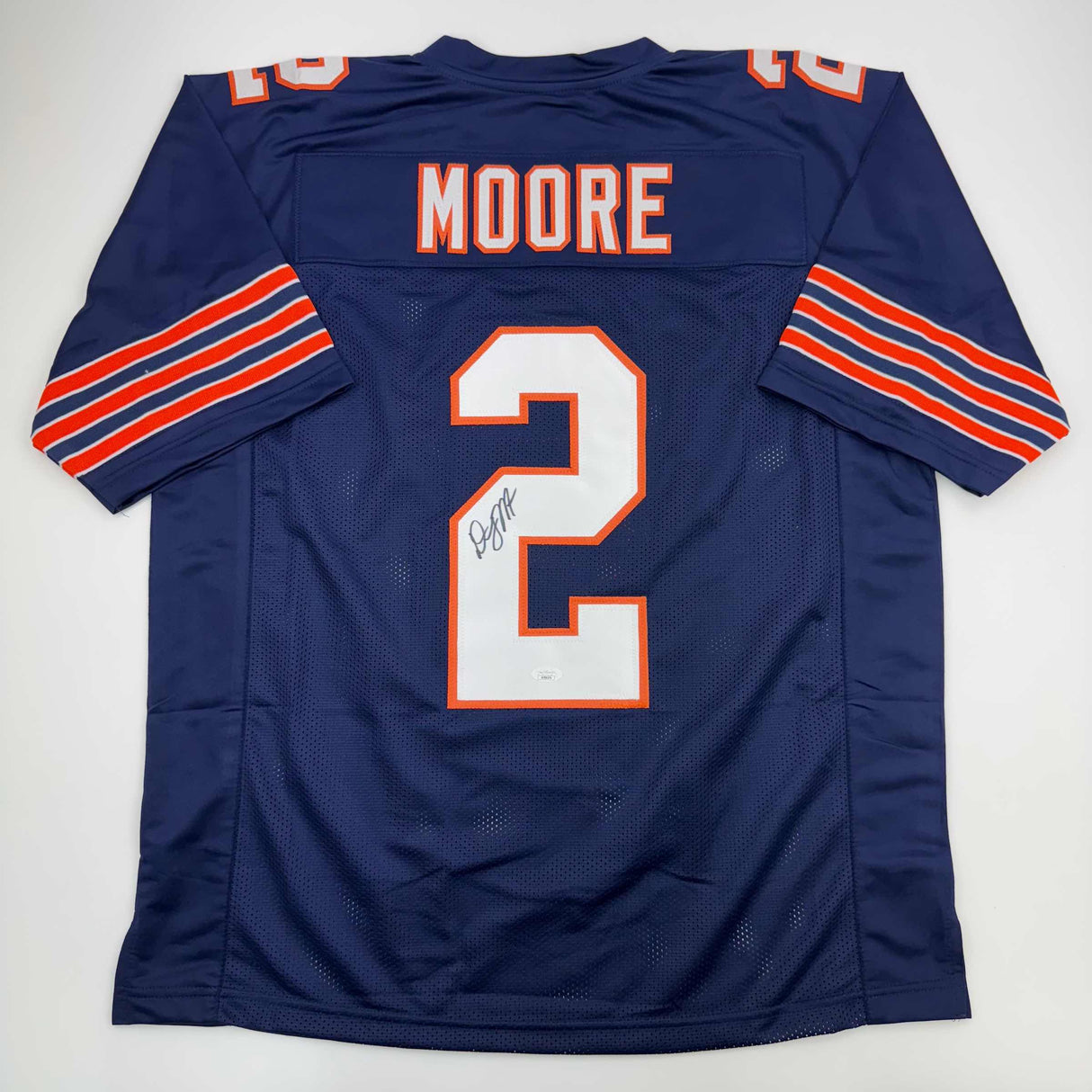 Camiseta de fútbol retro azul de Chicago autografiada/firmada por DJ DJ Moore Beckett JSA COA