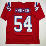 Camiseta de fútbol roja de Nueva Inglaterra autografiada/firmada por Tedy Bruschi Beckett BAS COA